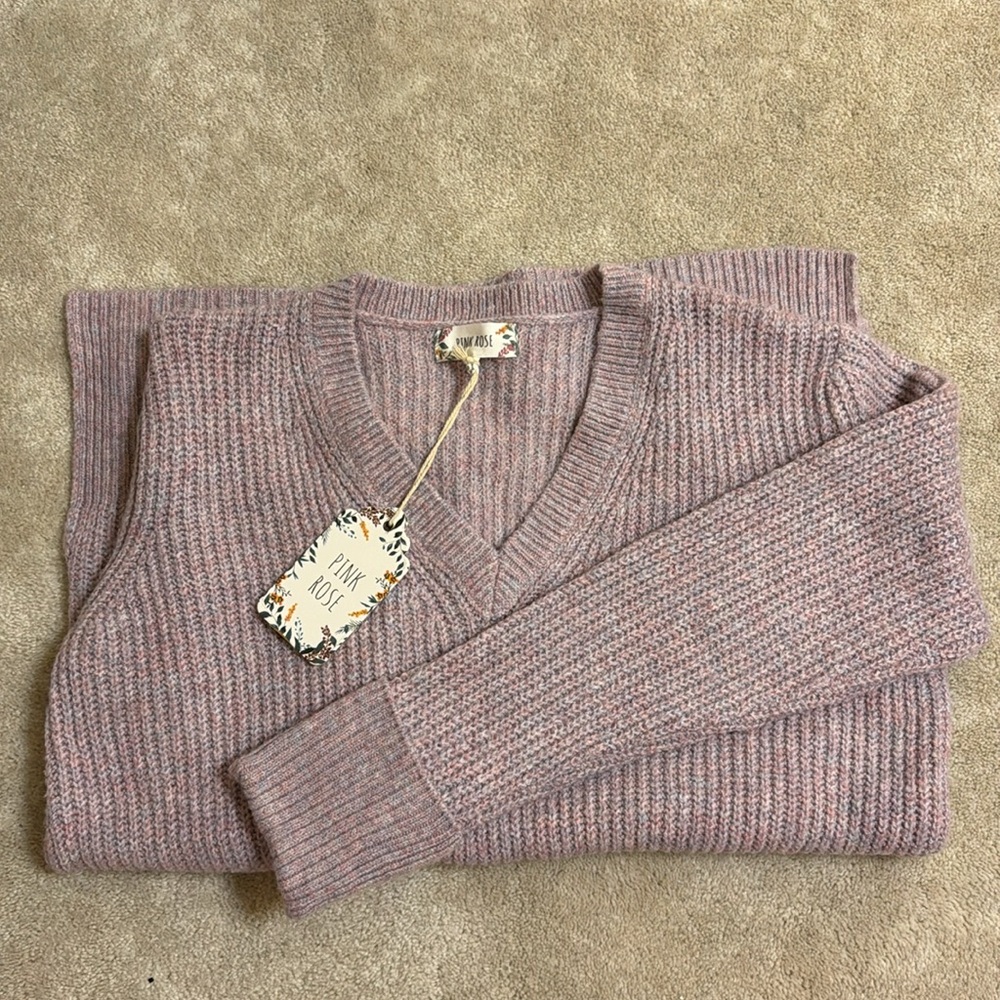 NWT Pink Rose Von Maur Purple Rainbow V-Neck Long Sleeve Sweater Size M
